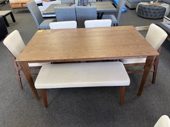 Dining set with 4 chairs and bench mid century modern