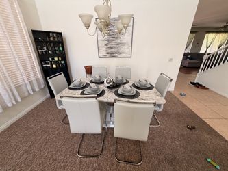 Modern 7-Piece Marble Dining Table Set – 6 Chairs
