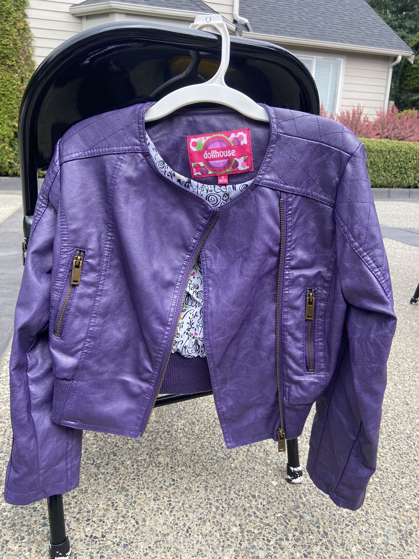 Girls Purple Faux Leather Bomber Jacket And Skirt