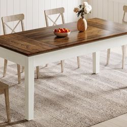 Dining Table for 4-6 People, 62-Inch Rectangular Kitchen Table with Solid Wood Legs, Modern Farmhouse Dinner Table for Dining Room, Kitchen, Living Ro