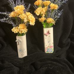 2 Small Vases With Butterfly And Flowers