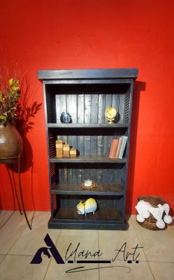 Rustic bookcase in dark blue
