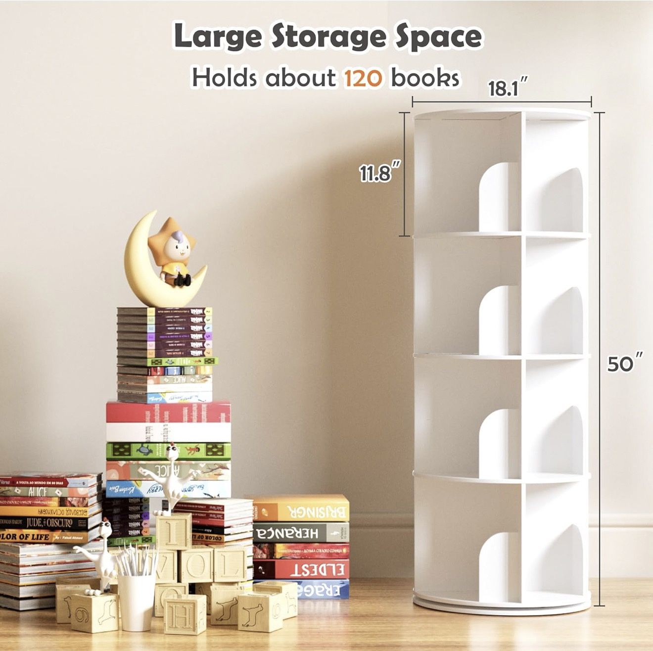 📚 Rotating Bookshelf, 360° Display Corner Book Shelf-(unopened)