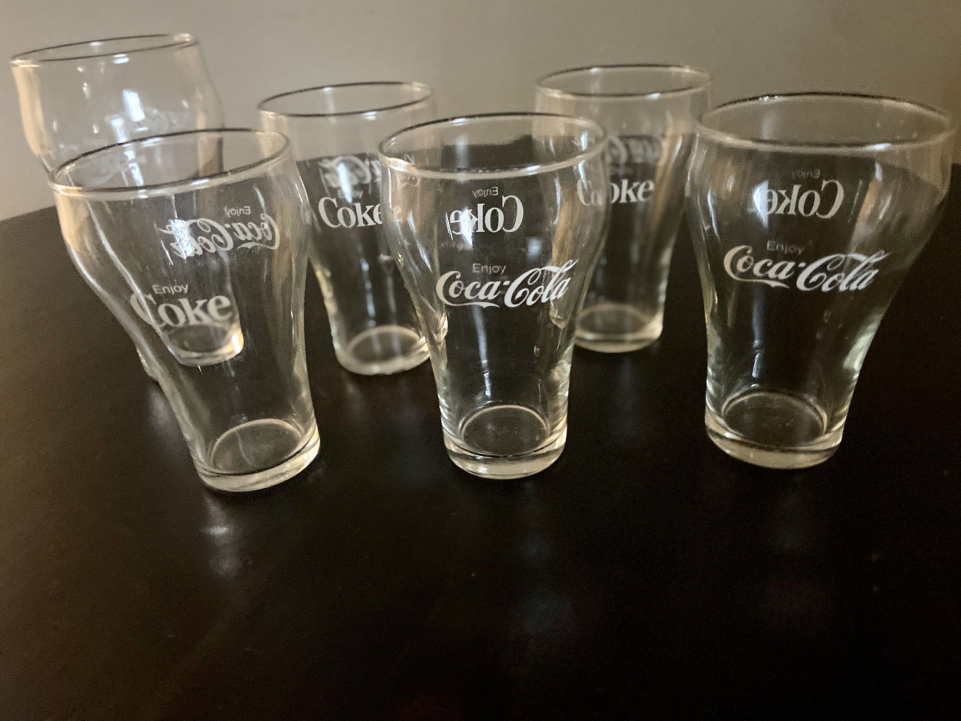 (6) Vintage Coca Cola Coke Clear Glass Drinking Glasses Double Sided