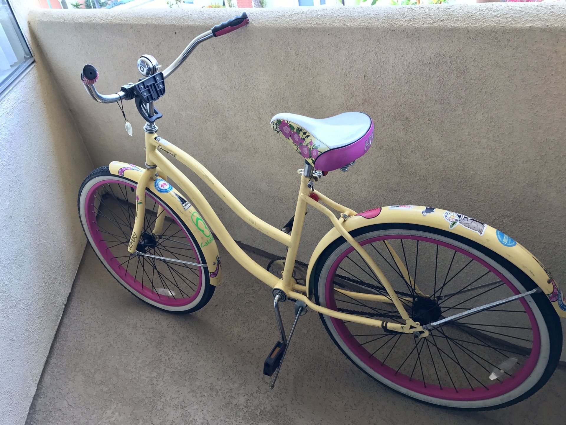 Pink Yellow Cruiser Bicycle Micargi Tahiti 26 Women's Cruiser Bike