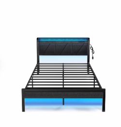 Twin bed frame with led lights and charging stations.