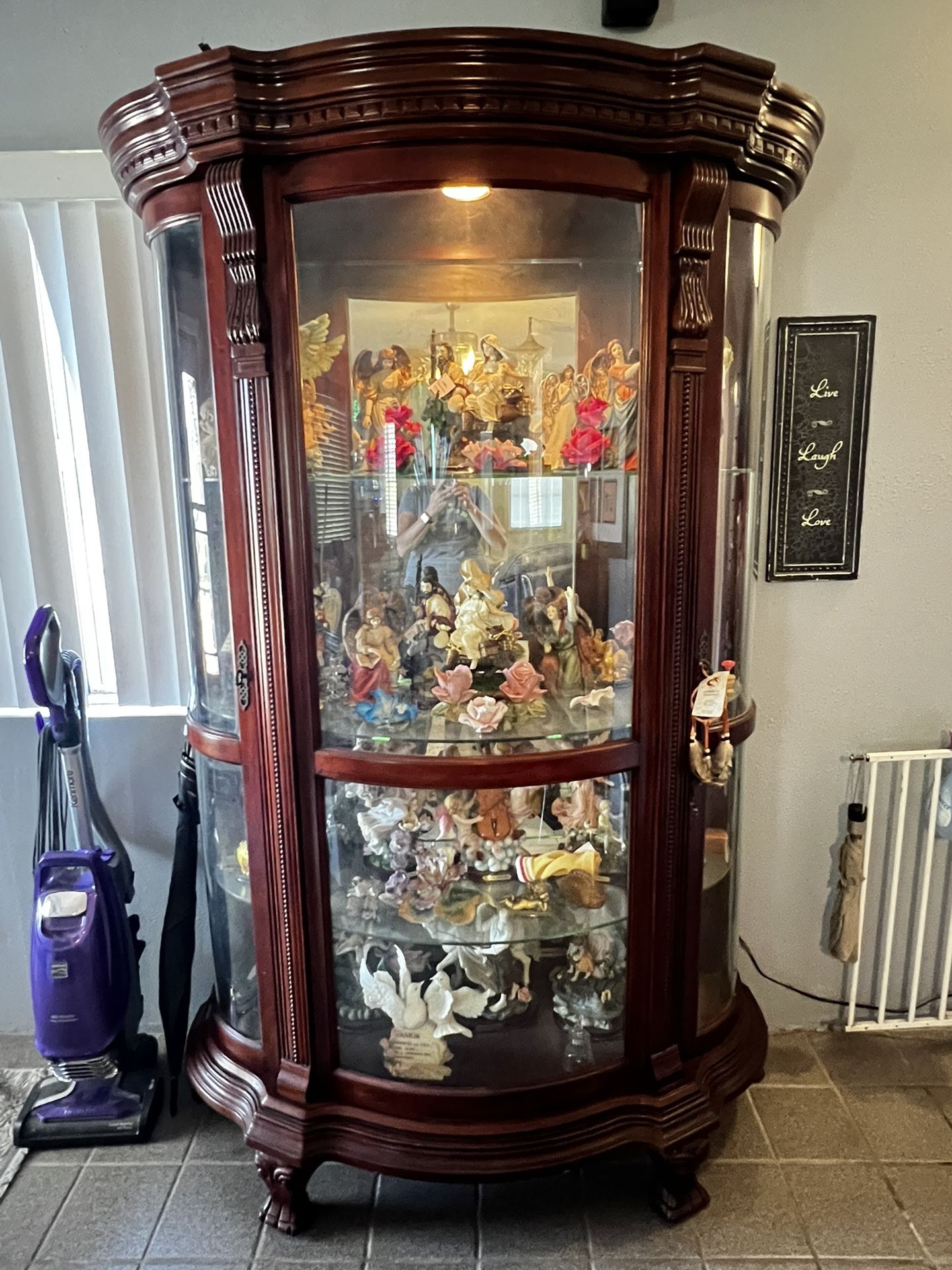 Elegant Wooden Curio Cabinet w- glass doors & shelves