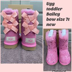 Ugg Bailey Bow Pink Size 7t ONLY NEW in Box 💯 Authentic $85 Firm Cash Or Zelle