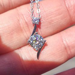 1 Carat Lightning Bolt Moissanite 18kt Gold Plated Sterling Silver Necklace
