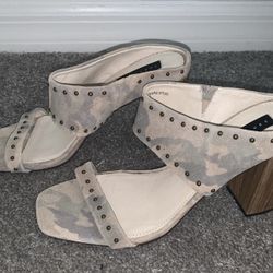 Sanctuary Womens Spears Tan Suede Camo Platforms Block Heels Shoes!