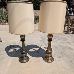 Pair Of Vintage Stiffel Brass Lamps With Original Stiffel Shades MCM Mid Century Modern 
