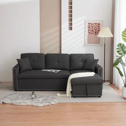 3-Seater Reversible Sofa with Pull-Out Couch, Sleeper Sofa with Storage Recliner, Small Sectional Sofa 