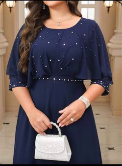 Women Faux Pearl Trim Round Neck Batwing Short Sleeve