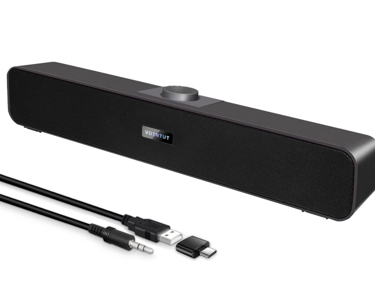 Computer Speakers, Wired USB Mini Sound Bar Speaker for PC Tablets Laptop MP3 Mac Air/Pro (USB-C to USB Adapter Included) (Black)