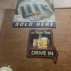 Miller Lite Milller High Life Tin Breweriana Signs