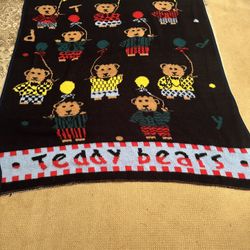 Vintage Crown Crafts From Yugoslavia Teddy Bears All Over Reversible Blanket Multicolor Plush 58” X 75” Acrylic Rare Find