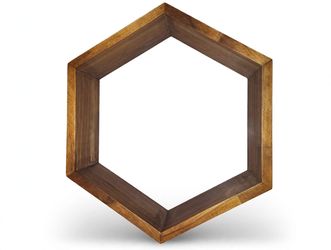 Wooden Hexagon Honeycomb Floating Wall Shelf Rustic Brown Home Decor