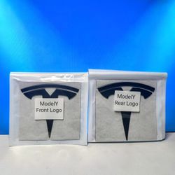 Tesla Model Y Emblem Replacement Logo for Front Hood and Rear Trunk for Tesla Model Y (2 pieces, black)