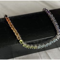 NEW 925 Sterling Silver Genuine Multicolor Stones 7/8” Bracelet. SALE. Only $140 🍀