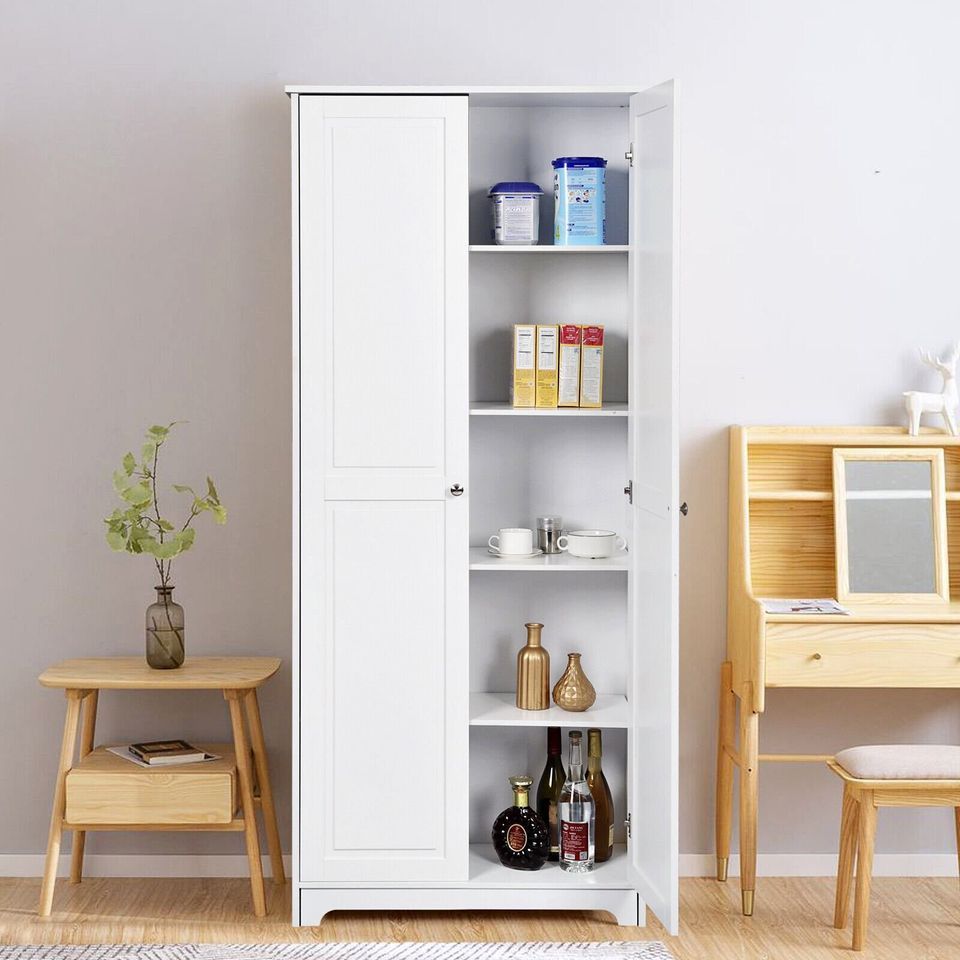 72” Tall Pantry Cabinet Kitchen Storage Cabinet Wood Cupboard with Shelves White