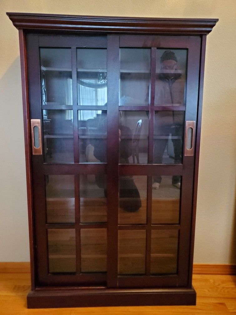 CD /DVD Window Pane Sliding Doors Media  Cabinet, Espresso
