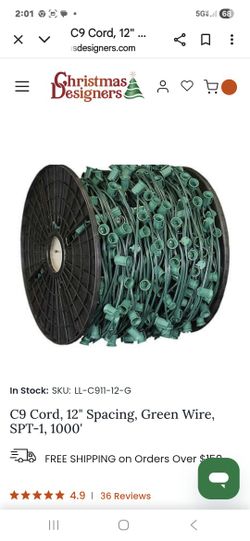 500' C9 Commercial Christmas Lights Spool, SPT2W Green Wire, 12" Spacing