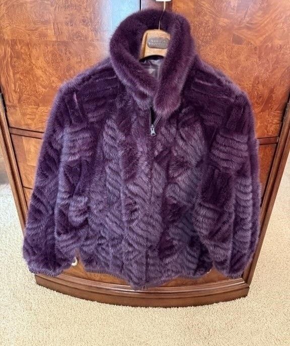 Vintage Christian Dior Purple Mink Fur & Leather Reversible Jacket Coat - Small