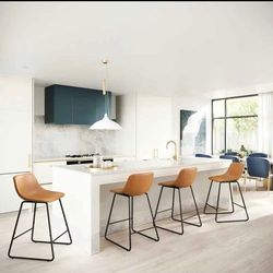 （Set of 4）24 in. Whiskey Brown Faux Leather Bar Stool Low Back Metal Frame Counter Height Bar Stool