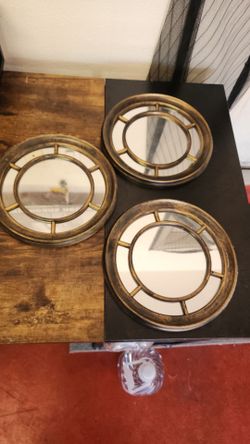 Set of 3 Round Gold Wall Mirrors