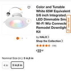 Color and Tunable White 65W Equivalent 5/6 inch Integrated LED Dimmable Sma Wi-Fi Wiz Connecte Remodel Downlight