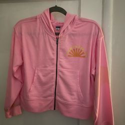 Neon Color Pink Zip Up Hoodie Size M