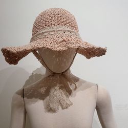 Pink Straw Lace Sun Hat