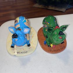 Pig Invasion Picasso & Porker Face Green Pig Resin Collectible Figurine Farm 
