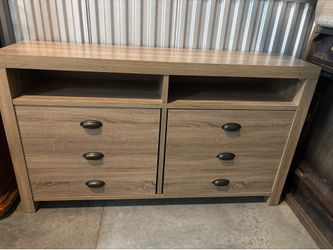 Light wood media console with storage