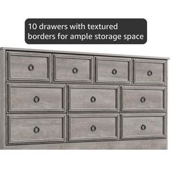 Dressers for Bedroom with 10 Drawers,Modern Long 10 Drawer Dresser with Textured Borders, Chest of Drawers Closet Organizers and Storage Clothes - 6" 