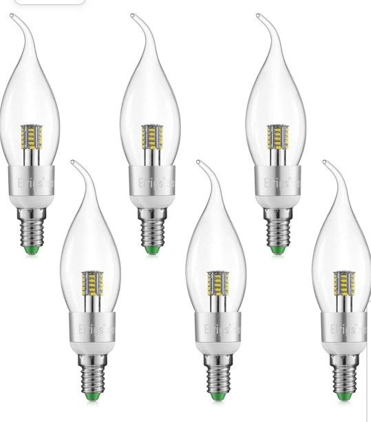 Elrigs E12 LED Bulb, Candelabra Light Bulb 40 Watt Equivalent, Cool White 6000K, 6-Pack, Clear Candle Bulbs, Non-Dimmable, 400lm, 360 Degrees Beam