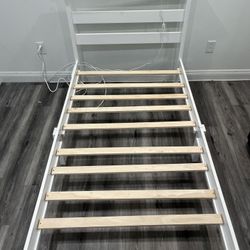 Solid Wood Twin Size Bed Frame with Storage Shelf Headboard, Charging Station and LED Lights,