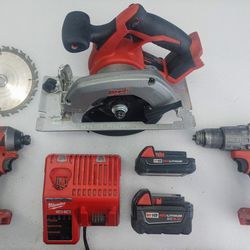 Milwaukee Tool Bundle - Circular Saw, Hammer Drill, Impact Driver, 2 Batteries, Charger