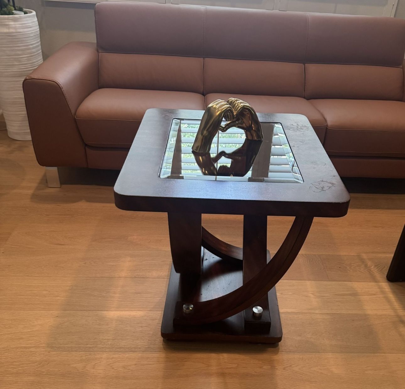 Beautiful Cherry Wood Glass Top Square End Table Coffee Cocktails Living Room Decor