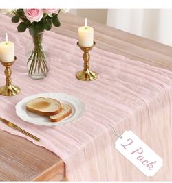 2 Pack Pink Cheesecloth Table Runner, 120x35” Boho Gauze Cheese Cloth Table. (AN