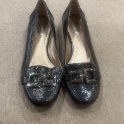 Women’s Navy Flats With Silver Buckle