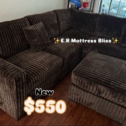 💥SECTIONAL SOFA WITH OTTOMAN 💥Color: coffee 💥Material:Fur-Like Jumbo Corduroy NEW IN THE BOX  $20 DELIVERY FEE INSTRUCTIONS INCLUDED HABLAMOS ESPAÑ