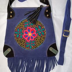 ORIGINAL SHIPIBO NATIVE LEATHER BAG TEXTILE HANDSTITCH AYAHUASCA NATIVE PATTERNS