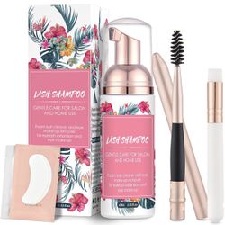 Lash Extension Shampoo 60ml, Eyelash Shampoo For Lash Extensions, Eyelid Foaming Cleanser With Brush, Eyelash Wash and Eye Makeup Remover for Salon Ho