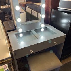 Grey, White Or Black Makeup Vanity w/Lights and USB and Stool 👍90 days FREE FINANCING ❗NO CREDIT CHECK❗ 