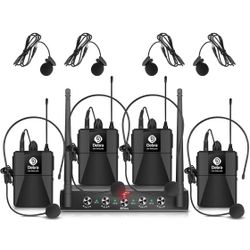 D Debra Audio AU400 Pro UHF 4 Channel Wireless Microphone System with Cordless Handheld Lavalier Headset Mics, Metal Receiver, Ideal for Karaoke Churc
