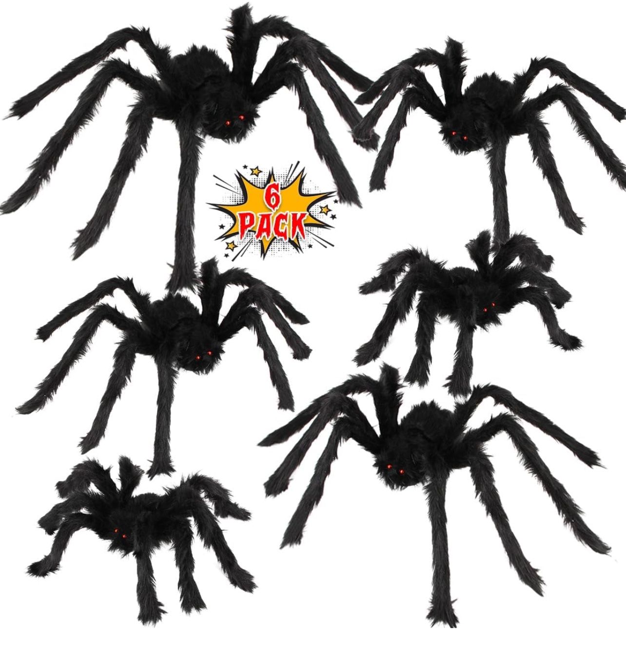 6 Pack Giant Spider Outdoor Decorations Set, Scary Hairy Realistic Large Spider Props for Indoor, Outdoor and Yard Party Creepy Decor