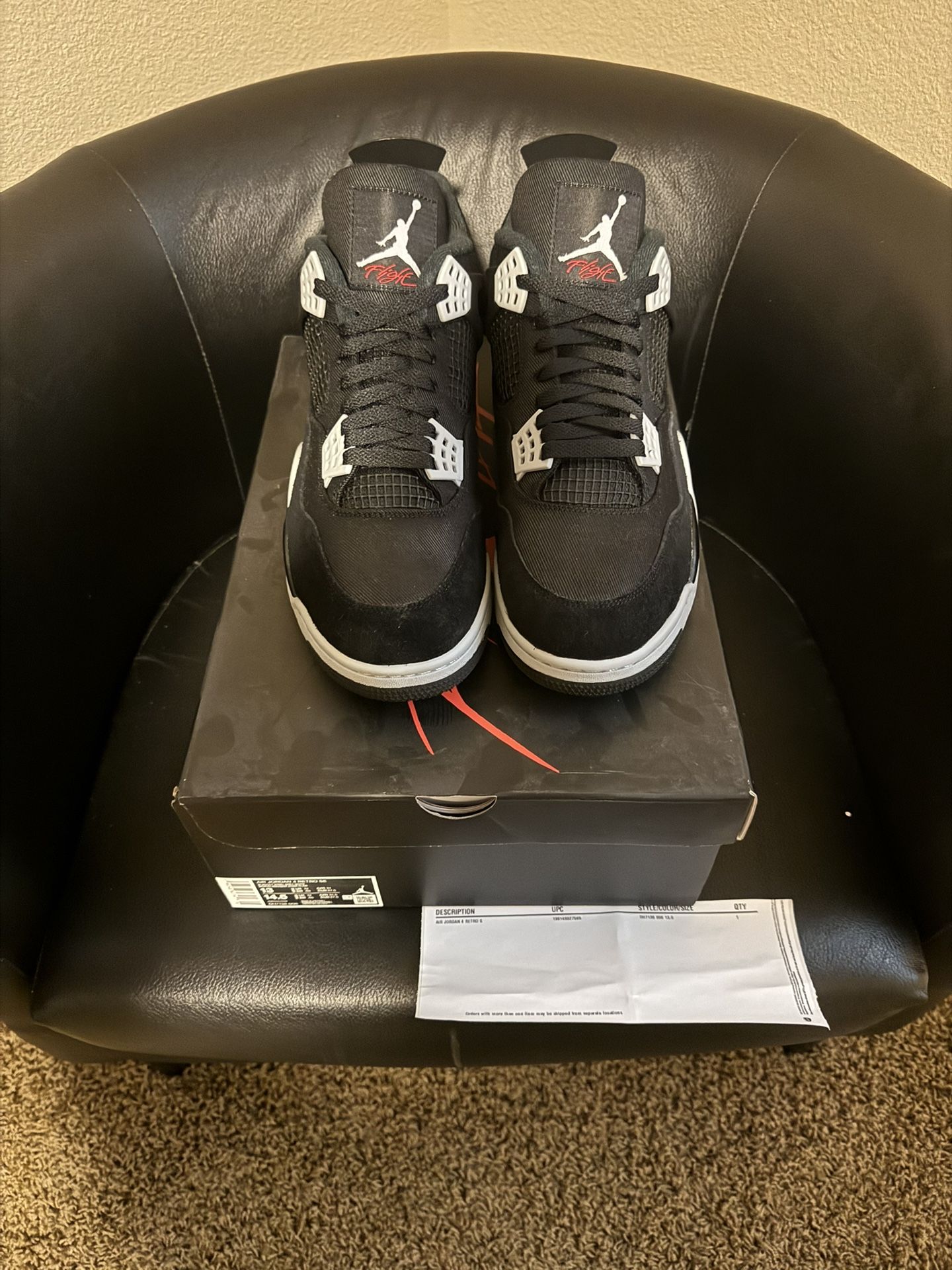 Brand New Air Jordan Black Canvas 4’s size 13 with original box and proof of purchase. No trades cash is king and price is firm.