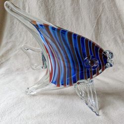 Blue red striped fish art glass decorative sculpture paperweight