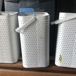 3 Metal Containers For Decor Solid Bottom With Pero formations On All Sides Good For Silk Flowers Or Use A Regular Vase In It